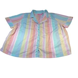 Isaac Mizrahi Sleepwear Pastel Rainbow Striped Button Up Pajama Top onlySize 1XL